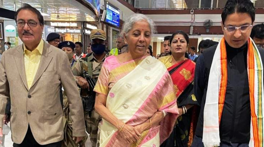 Central Union Finance Minister Nirmala Sitharaman reaches Bagdogra Airport of Siliguri, for Attending Outreach programme in Sikkim