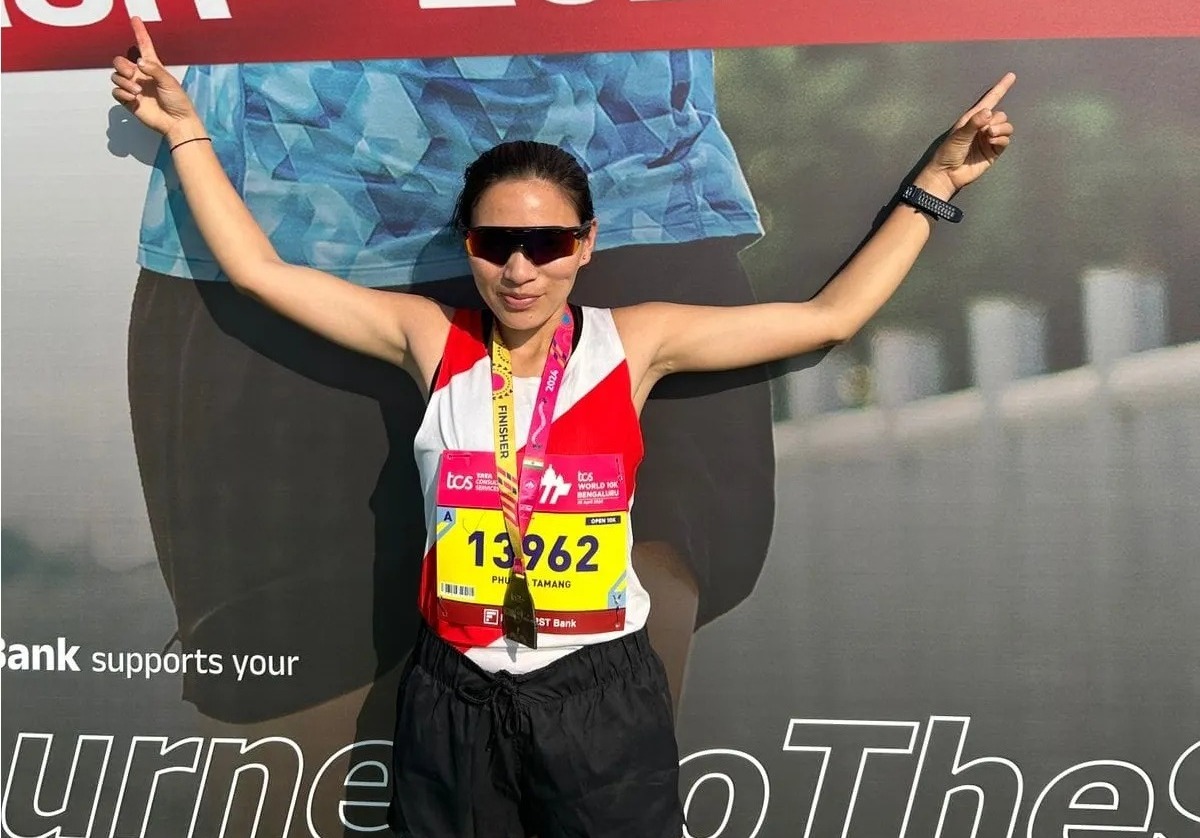 Phurba Tamang of Sikkim won a silver medal at the Kolkata Tata Marathon